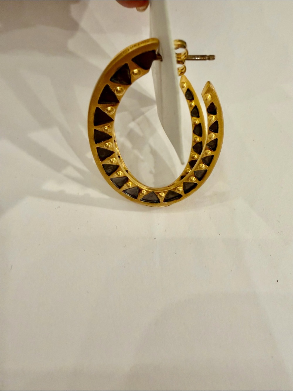Gold Hoop Sun Ray Earrings with Black Triangle Accents